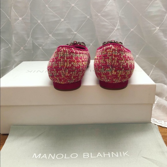 Manolo blahnik CAZA Pink tweed crystal buckle flat - Picture 4 of 5